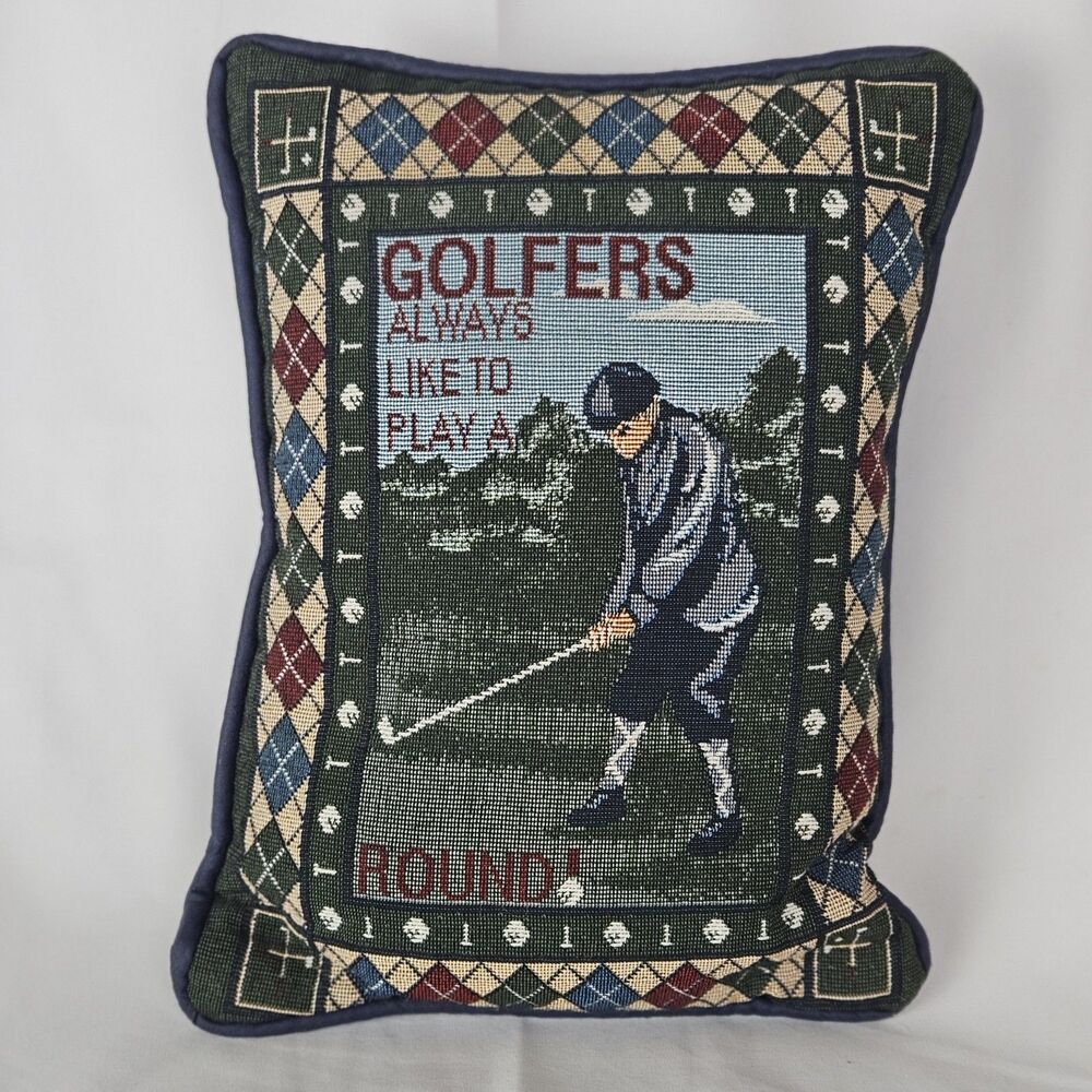 Vintage Needlepoint Tapestry Pillow "Golfers Always Like To Play A Round!" 11x8